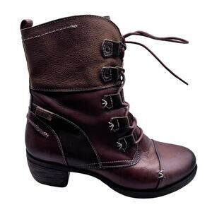 Pikolinos Leather Lace-Up Ankle Boots EU 38 (US 7.5) Brown Side Zip Lug Sole